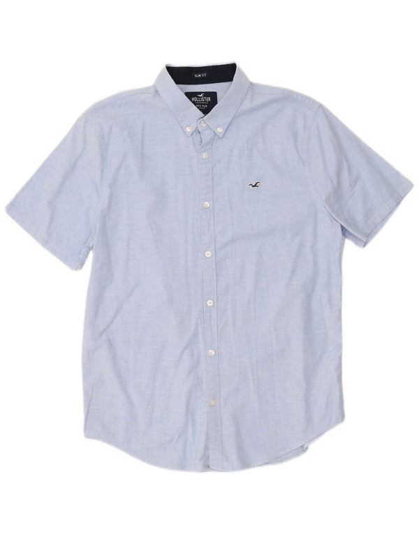 Camicia Hollister da uomo slim fit a maniche corte grande in cotone blu