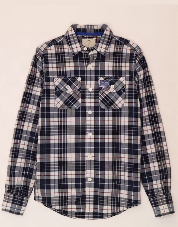 Camicia da uomo Superdry Small Blu navy a quadri in cotone