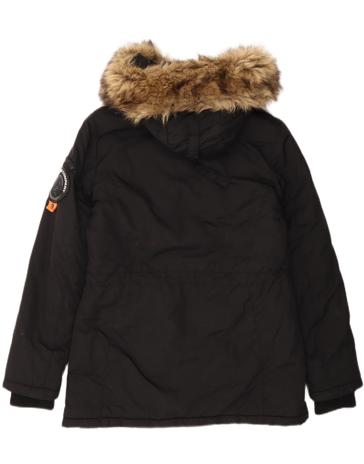 Giacca parka da donna con cappuccio Superdry UK 12 nylon nero medio