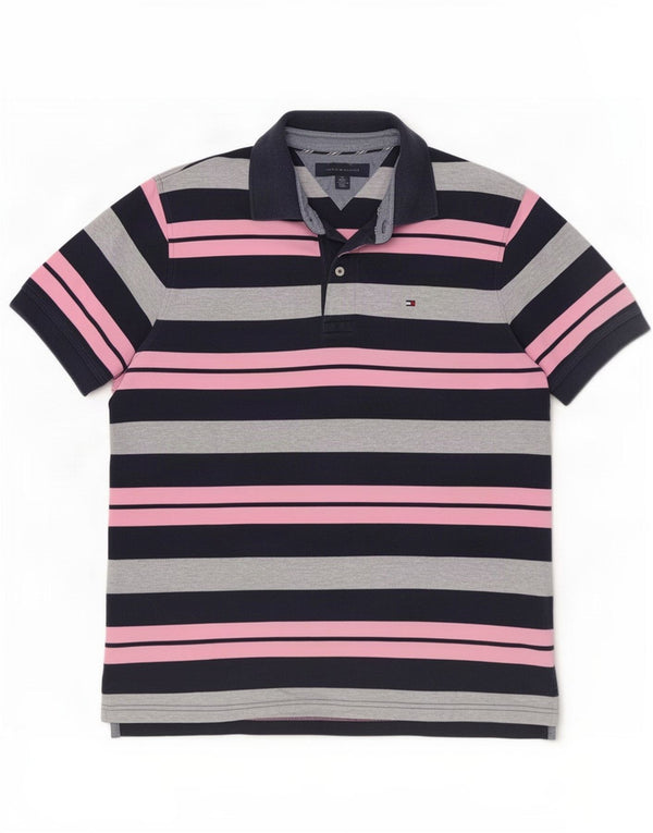 Polo da uomo Tommy Hilfiger media cotone a righe blu navy