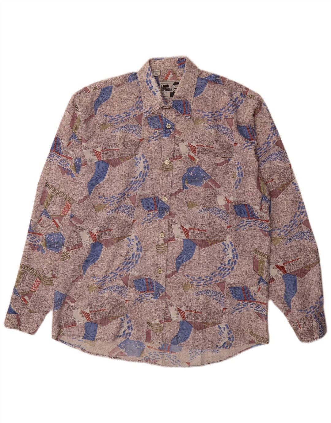 Camicia vintage da uomo con motivo astratto taglia 39/40 media multicolore