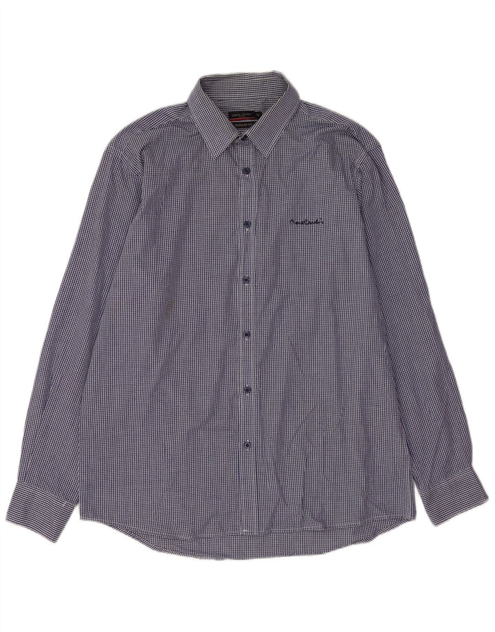 Camicia Pierre Cardin da uomo vestibilità regolare XL poliestere a quadretti blu navy