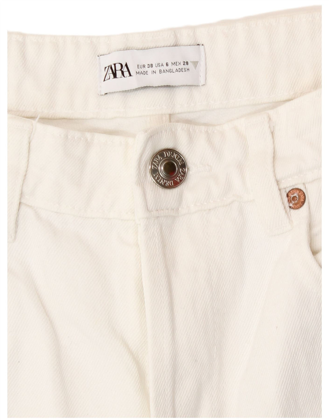 Jeans dritti da donna Zara EU 38 Small W28 L26 Cotone bianco