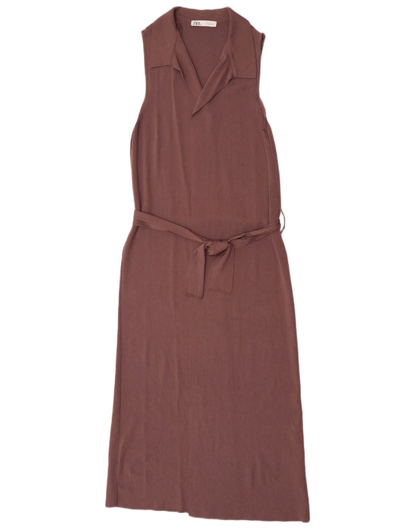Vestito lungo senza maniche da donna Zara UK 12 Viscosa marrone medio
