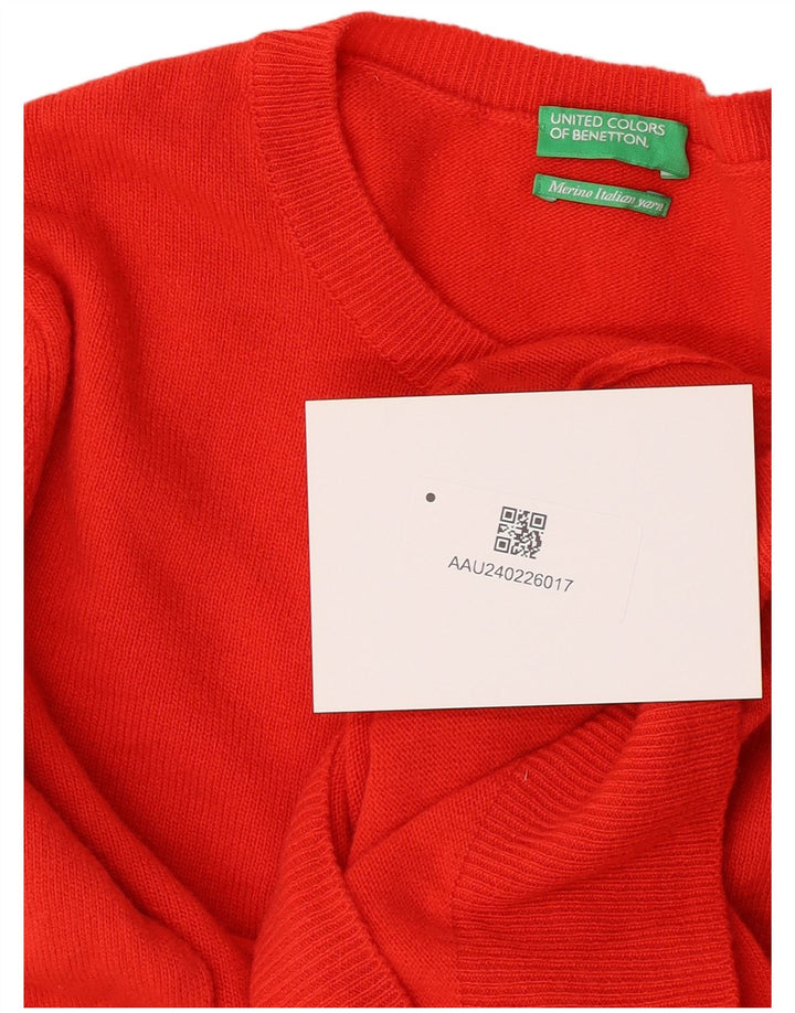 Maglione maglione girocollo da donna Benetton UK 12 Lana vergine rossa media