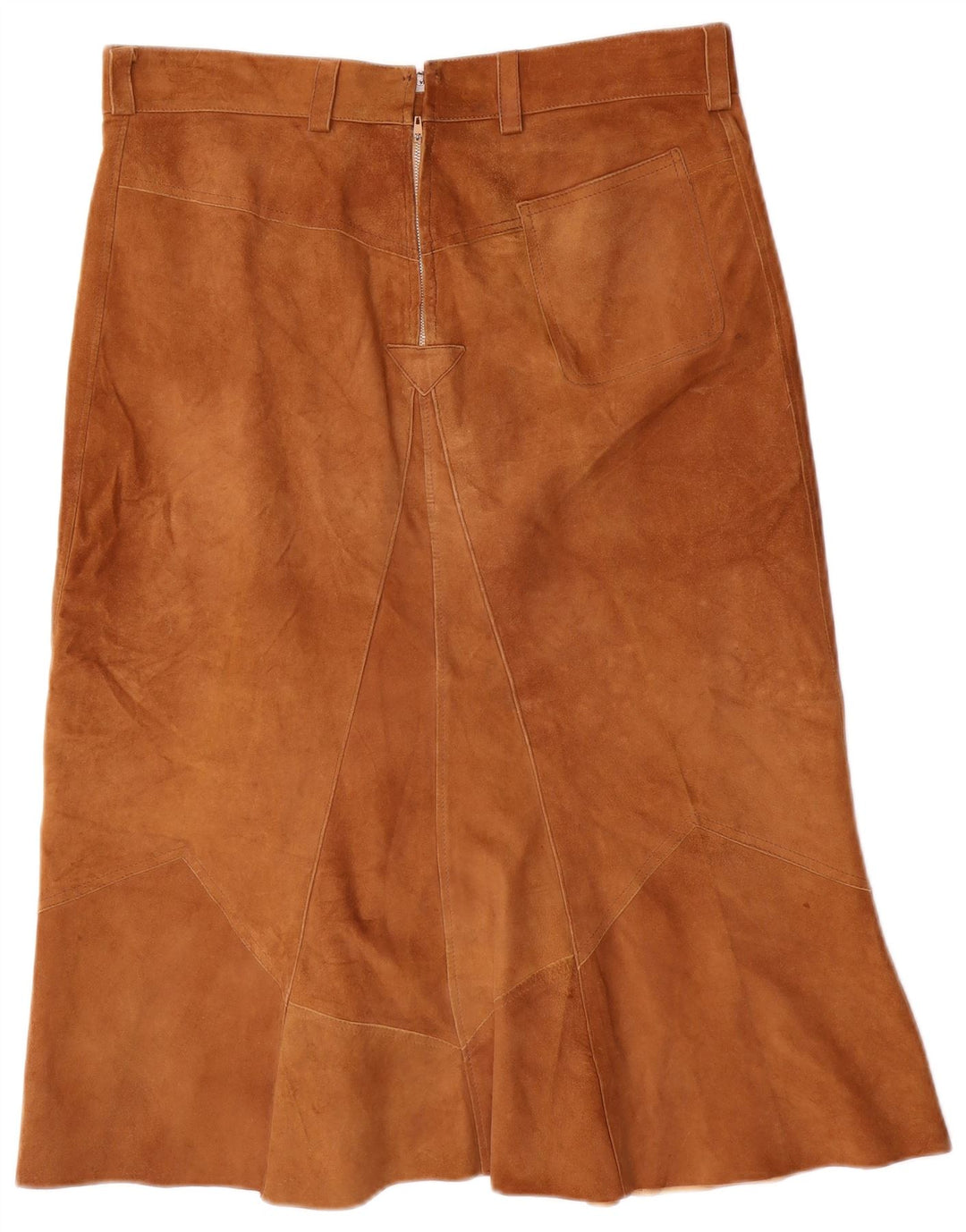 Gonna a trapezio da donna in pelle scamosciata VINTAGE W32 grande marrone