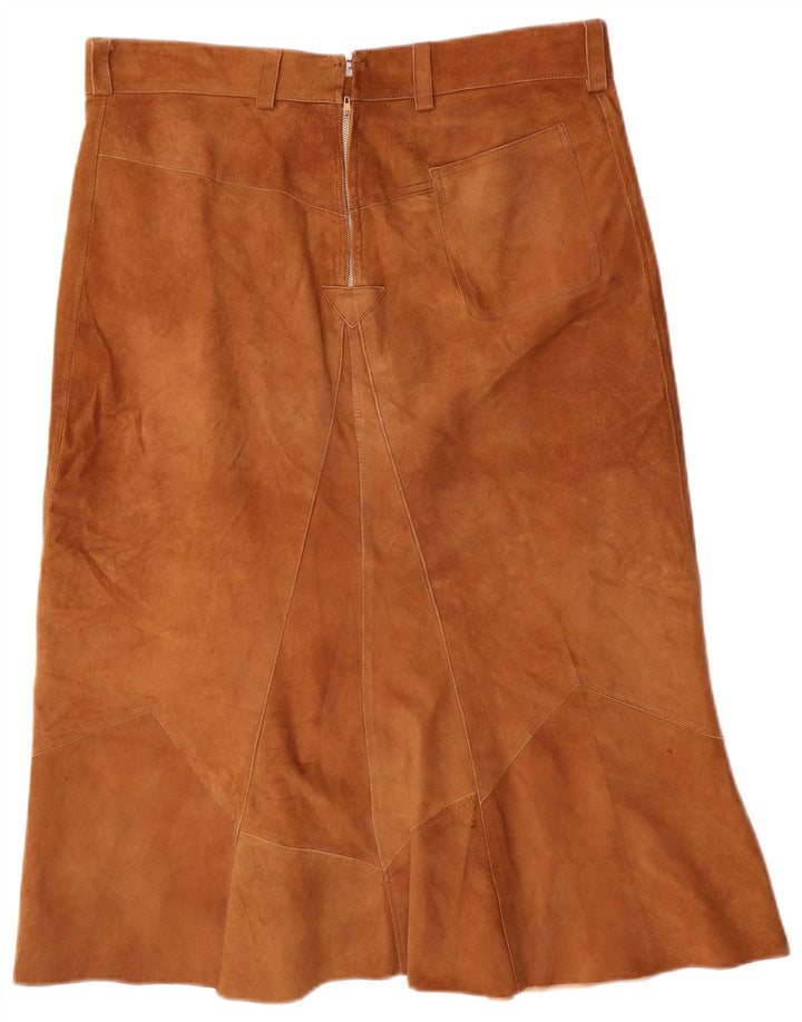 Gonna a trapezio da donna in pelle scamosciata VINTAGE W32 grande marrone