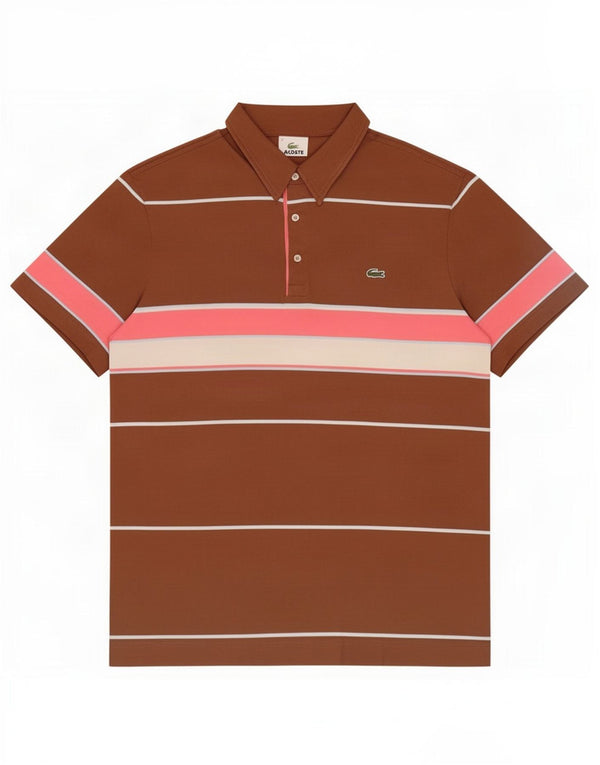 Polo da uomo Lacoste taglia 4 in cotone a righe marrone medio