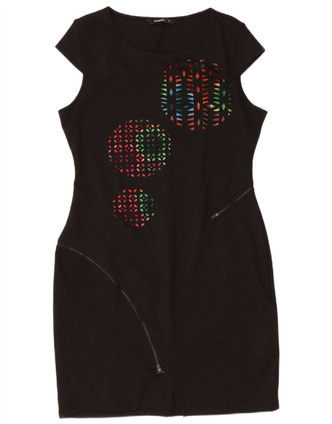 Abito tubino grafico da donna Desigual UK 18 XL Poliestere geometrico nero