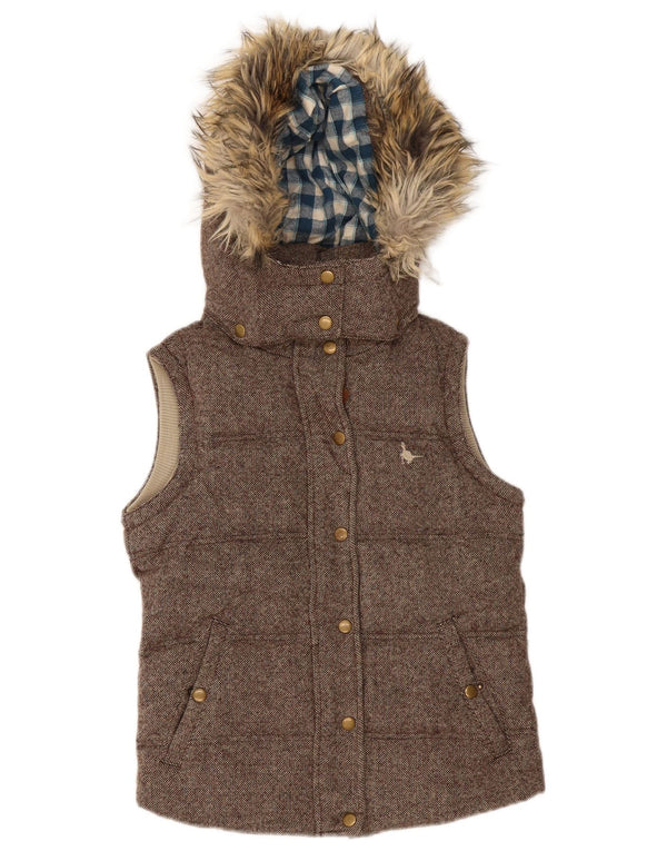 Gilet imbottito con cappuccio da donna Jack Wills UK 8 piccolo in lana screziata beige