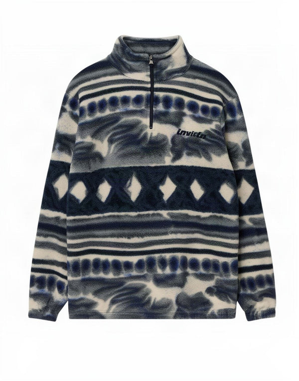 Maglione in pile da uomo Invicta, vestibilità ampia, collo con zip, piccolo blu navy geometrico