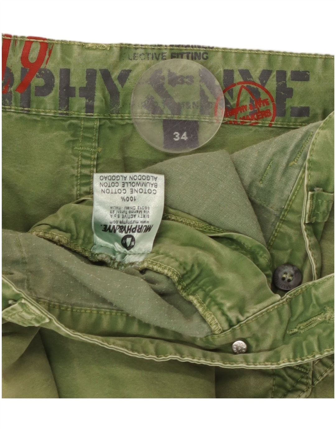 Pantaloncini chino da uomo Murphy & Nye W34 grandi in cotone verde