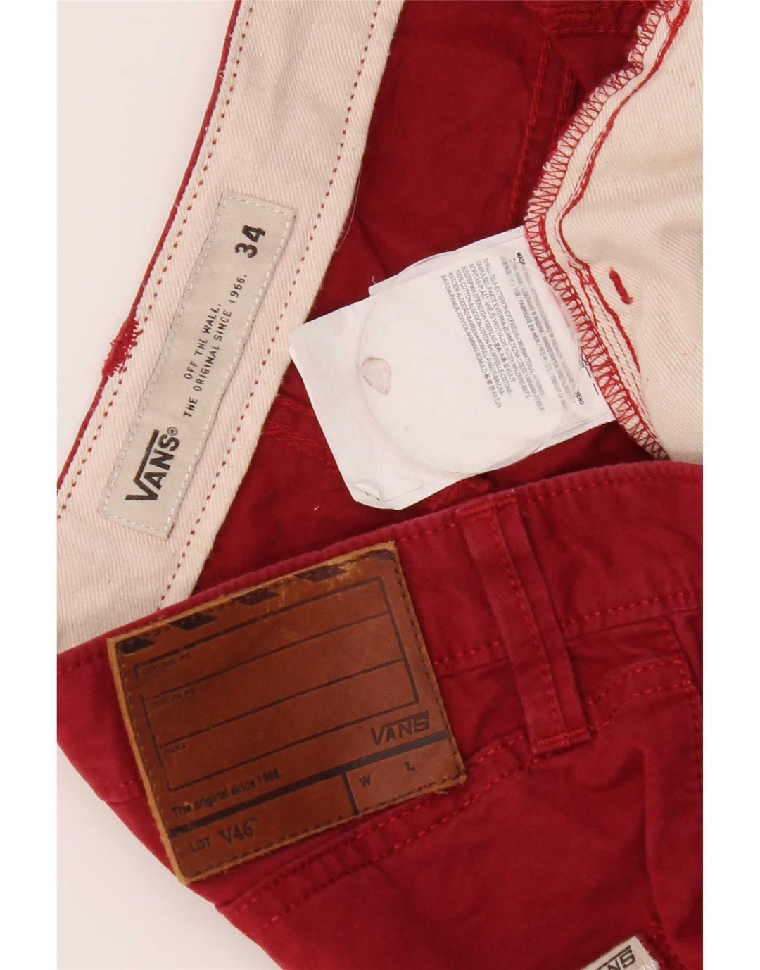 Pantaloni casual slim da uomo Vans W34 L31 in cotone rosso