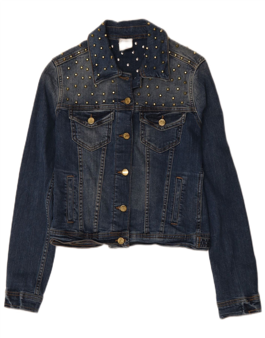 Giacca corta in denim da donna Zara UK 10 piccola in cotone blu