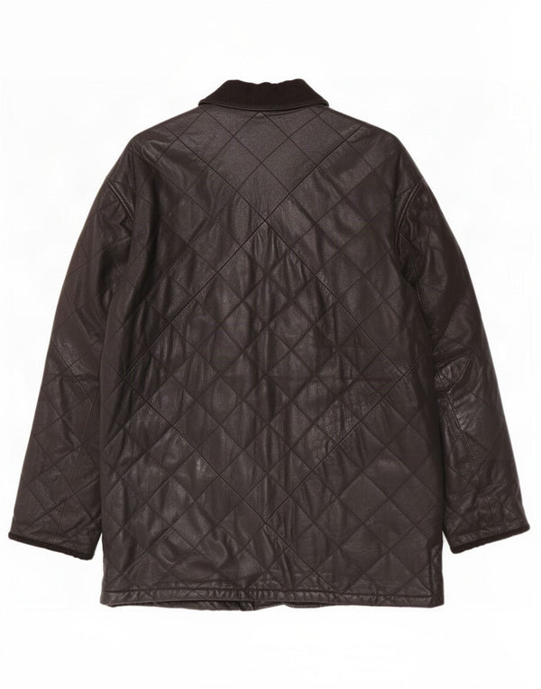 Enrico Mandelli Mens Quilted Leather Jacket IT 50 Large Black