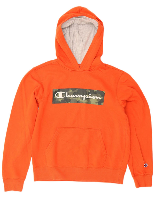 Felpa con cappuccio grafica Champion da ragazzo 13-14 anni XL in cotone arancione