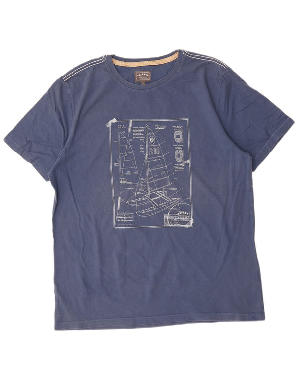 T-shirt grafica da uomo Fat Face Top grande in cotone blu