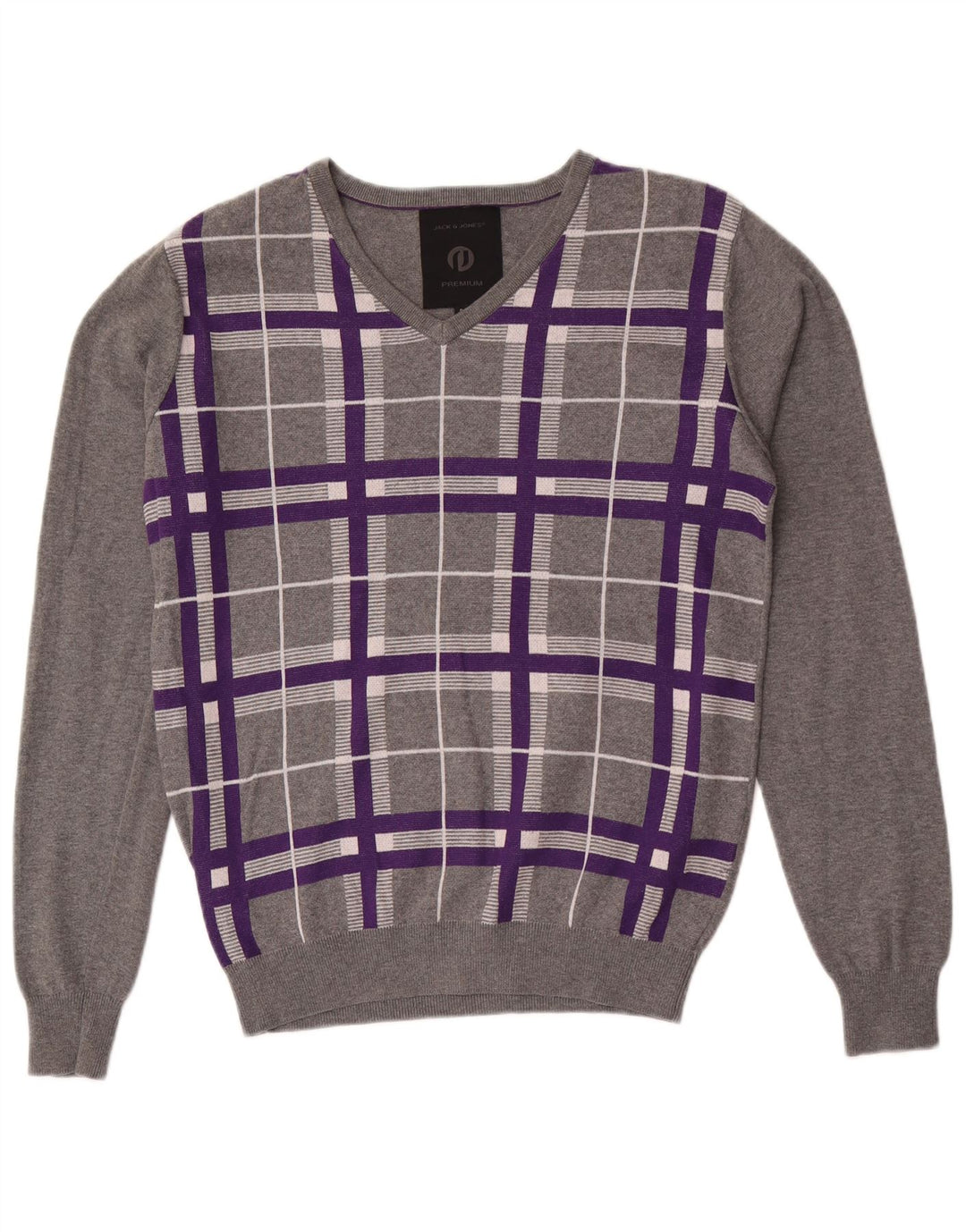 Jack & Jones Maglione da uomo con scollo a V piccolo cotone a quadri grigio
