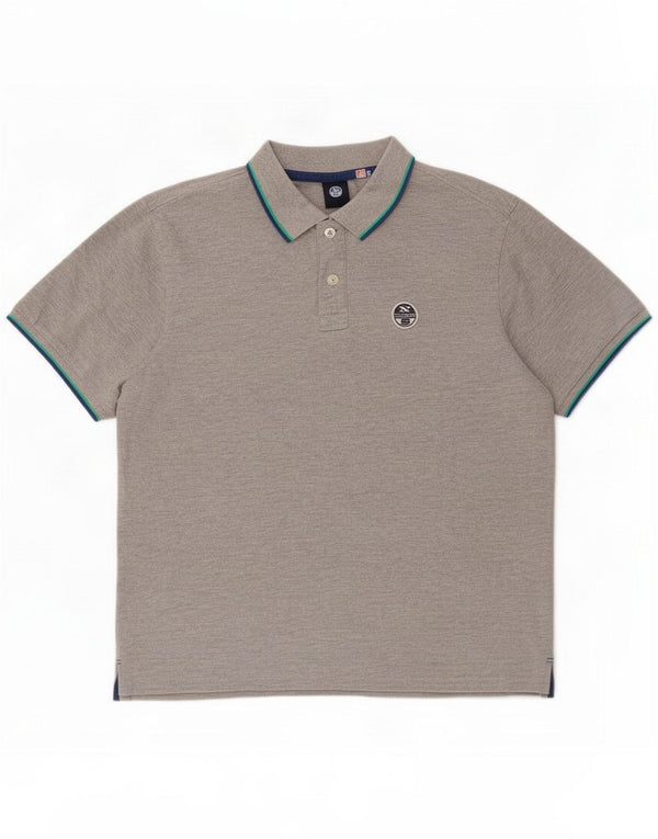 Polo da uomo North Sails in cotone a righe grigio medio