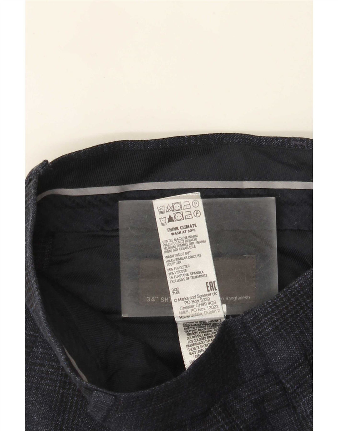 Pantaloni chino da uomo Marks & Spencer W34 L29 pied de poule blu navy