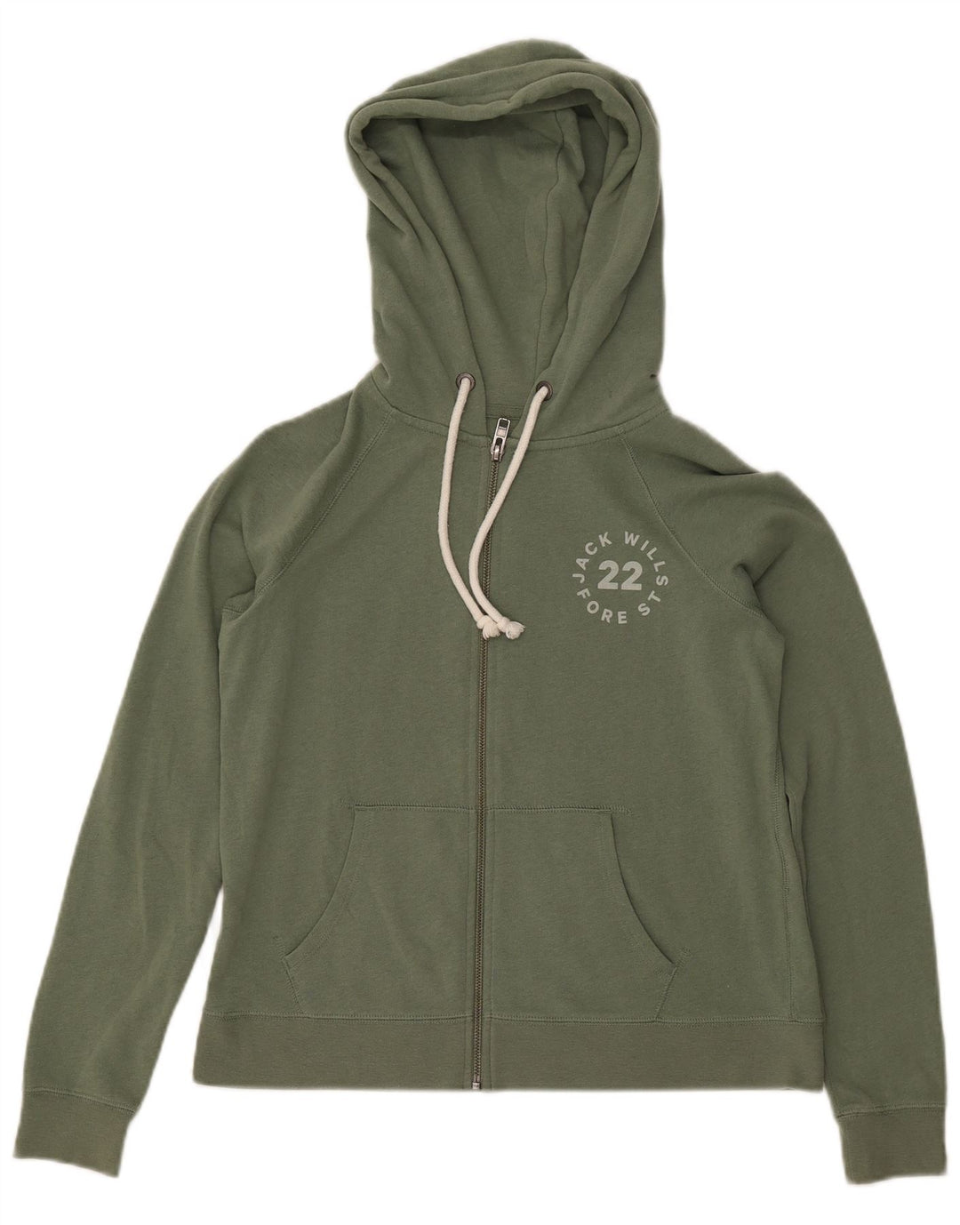 JACK WILLS Maglione con cappuccio e zip da donna UK 8 piccolo cotone verde