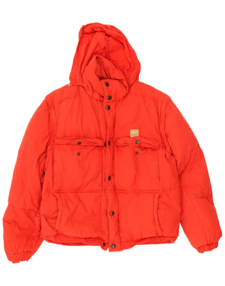 Giacca imbottita con cappuccio vintage da uomo UK 40 grande cotone rosso
