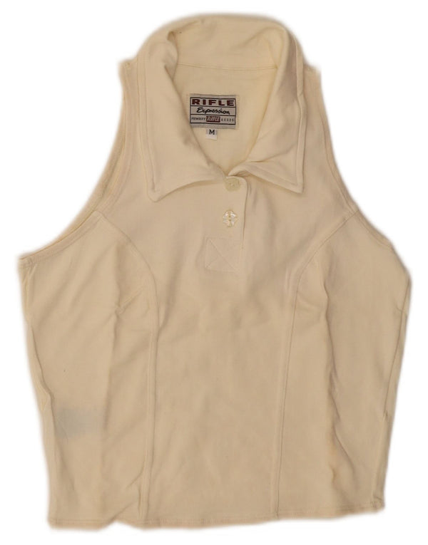 Polo corta senza maniche da donna Rifle UK 12 cotone bianco sporco medio