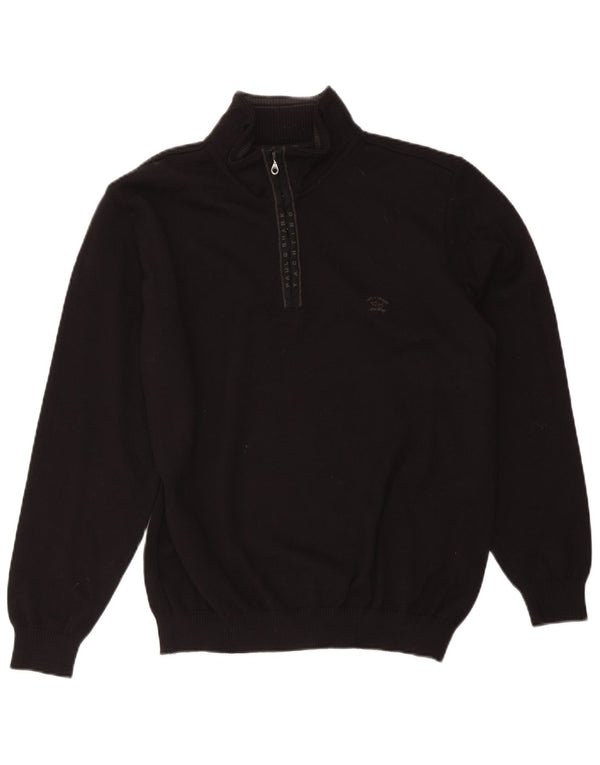 Paul & Shark Maglione da uomo con zip e collo XL in lana vergine nera