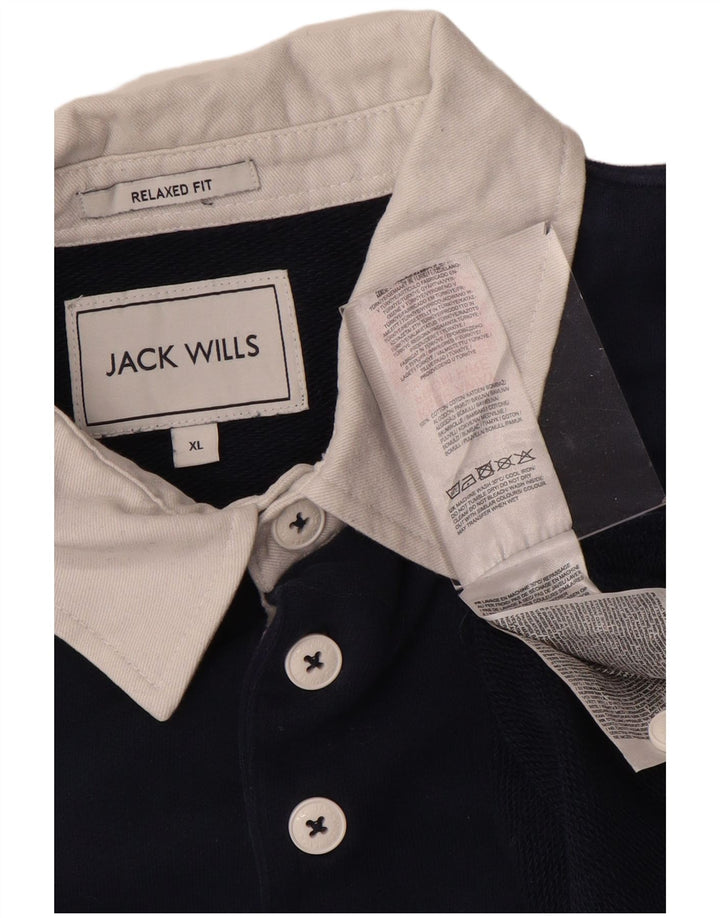 JACK WILLS Polo da rugby grafica da uomo XL Colorblock blu navy