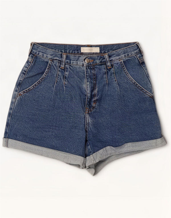 Topshop Pantaloncini di jeans plissettati da donna UK 10 Small W28 Blu Cotone