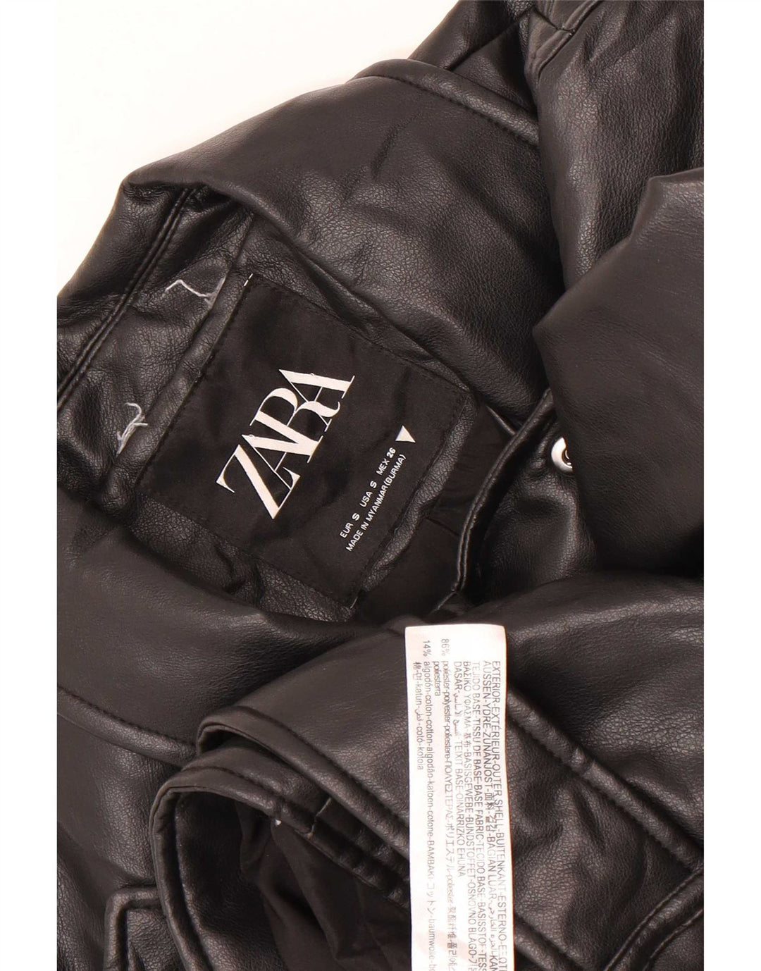 Giacca da motociclista in ecopelle corta Zara da donna UK 10 piccola poliestere nero