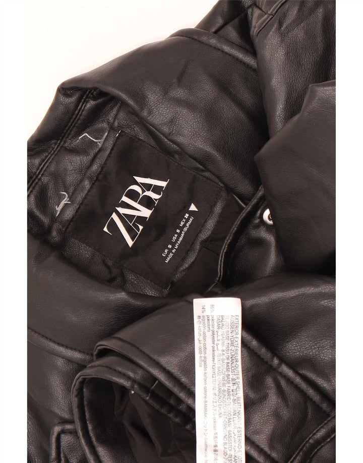 Giacca da motociclista in ecopelle corta Zara da donna UK 10 piccola poliestere nero