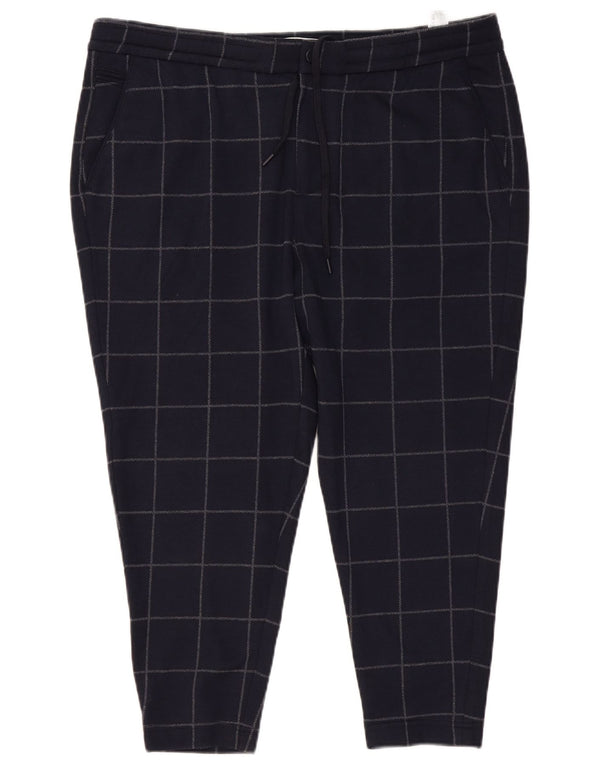 Zara Womens Tapered Cropped Trousers XL W38 L24 Navy Blue Check Polyester