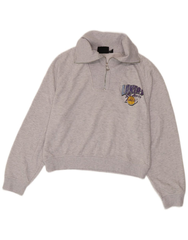 Felpa da donna con collo con zip grafica NBA Lakers, taglia UK 10/12, piccola grigia