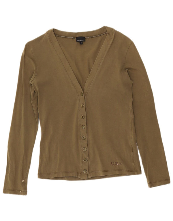 CALVIN KLEIN JEANS Maglione cardigan da donna UK 10 Piccolo cotone kaki
