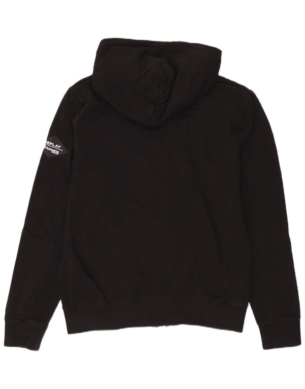 REPLAY Felpa con cappuccio con zip grafica Husqvarna da uomo in cotone nero medio