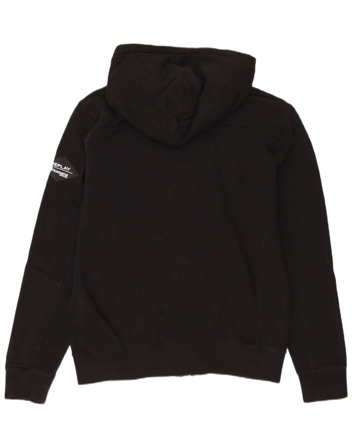 REPLAY Felpa con cappuccio con zip grafica Husqvarna da uomo in cotone nero medio