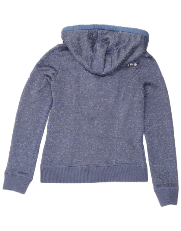 Superdry Womens Graphic Zip Hoodie Sweater UK 10 Small Blue Polyester