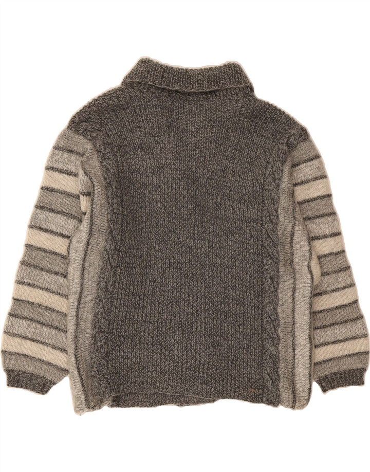 VINTAGE Womens Cardigan Sweater UK 16 Large Grey Striped Vintage Vintage and Second-Hand Vintage from Messina Hembry 