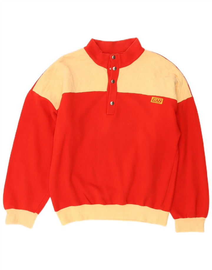 Felpa vintage da uomo con collo abbottonato IT 48 Colorblock rosso medio