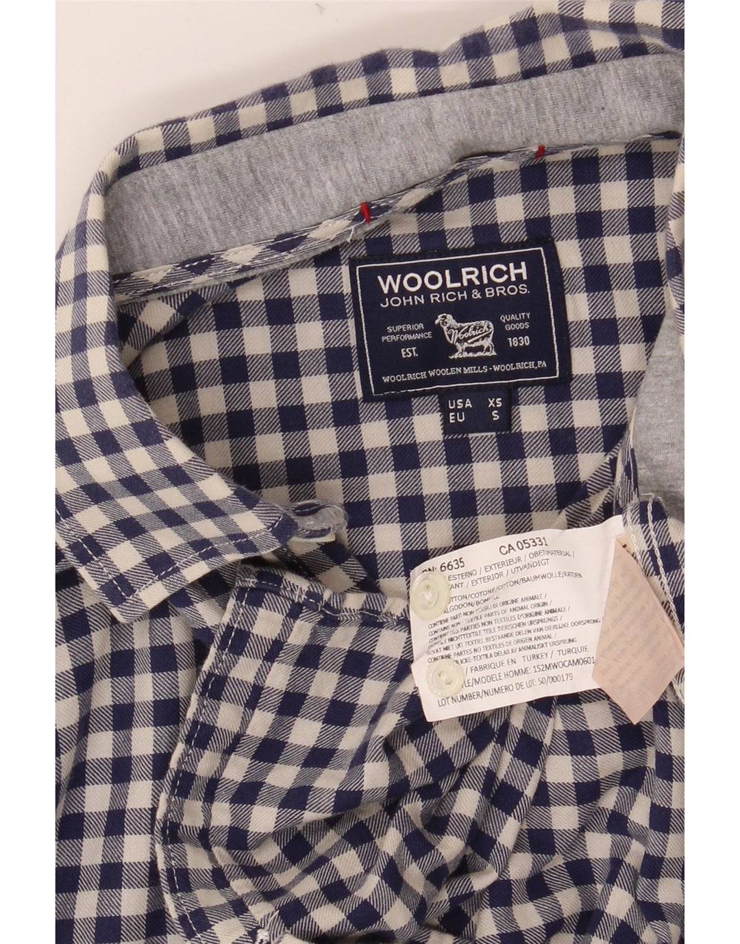 Camicia da uomo in flanella WOOLRICH XS in cotone a quadretti blu navy