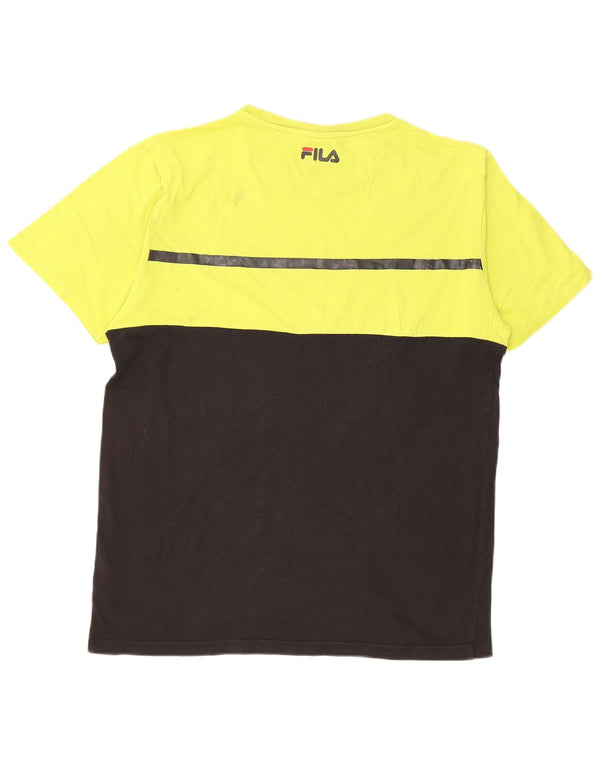 T-shirt Fila da uomo Top Large in cotone color block giallo