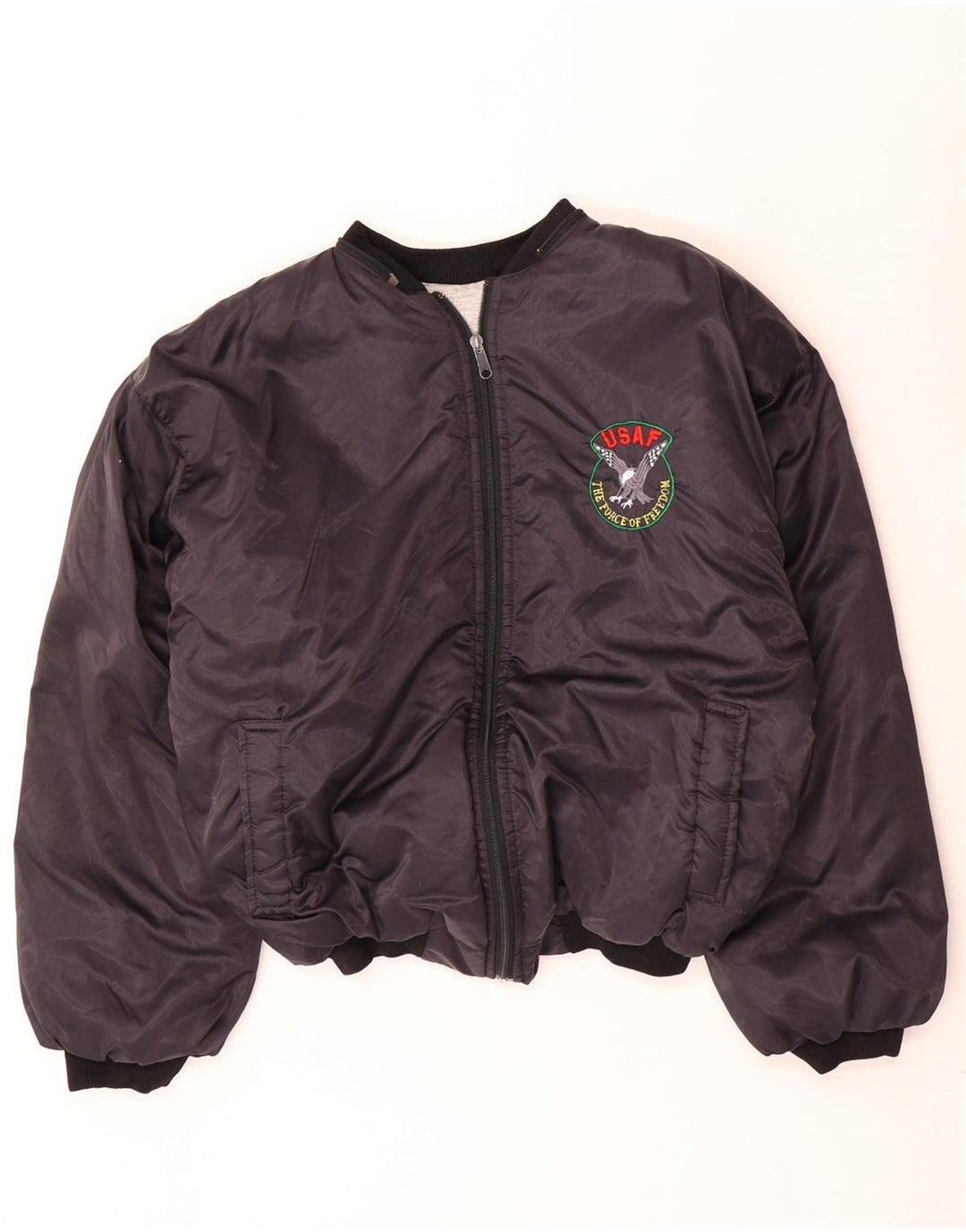 Giacca imbottita grafica bomber vintage da uomo UK 40 grande blu navy