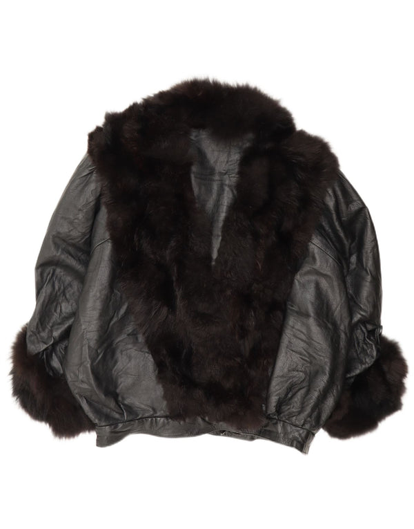 Giacca in pelle vintage da donna UK 22 3XL Nera