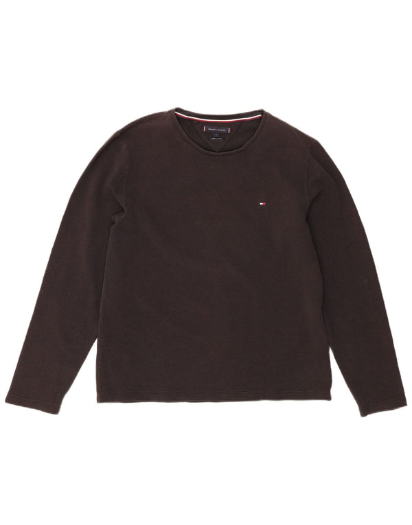 Tommy Hilfiger Donna Top Manica Lunga UK 16 Grande Cotone Nero