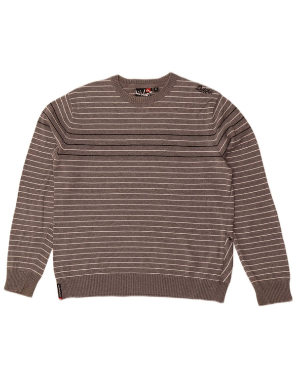 Maglione Quiksilver da donna con scollo a barca UK 10 piccolo cotone a righe grigie