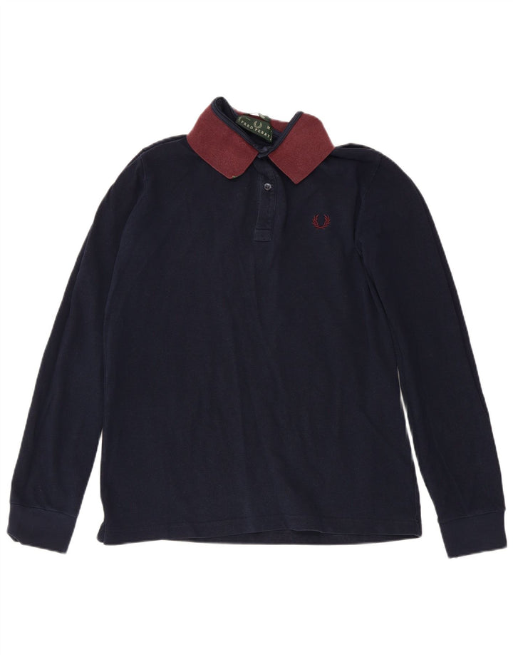 Polo da uomo a maniche lunghe slim fit Fred Perry in cotone blu navy medio