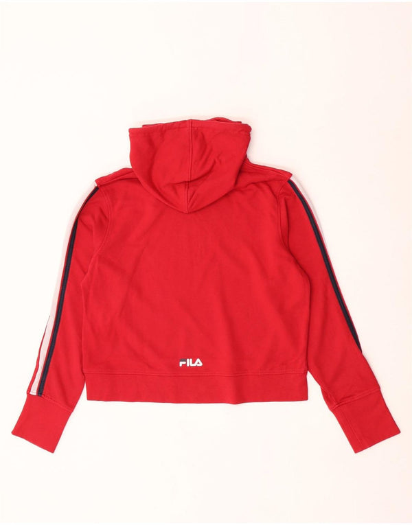 Fila Womens Graphic Crop Hoodie Jumper UK 14 Medium Red Cotton