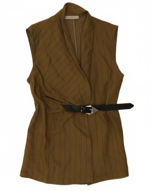 Giacca Blazer Senza Maniche da Donna Rinascimento UK 14 Grandi Righe Cachi