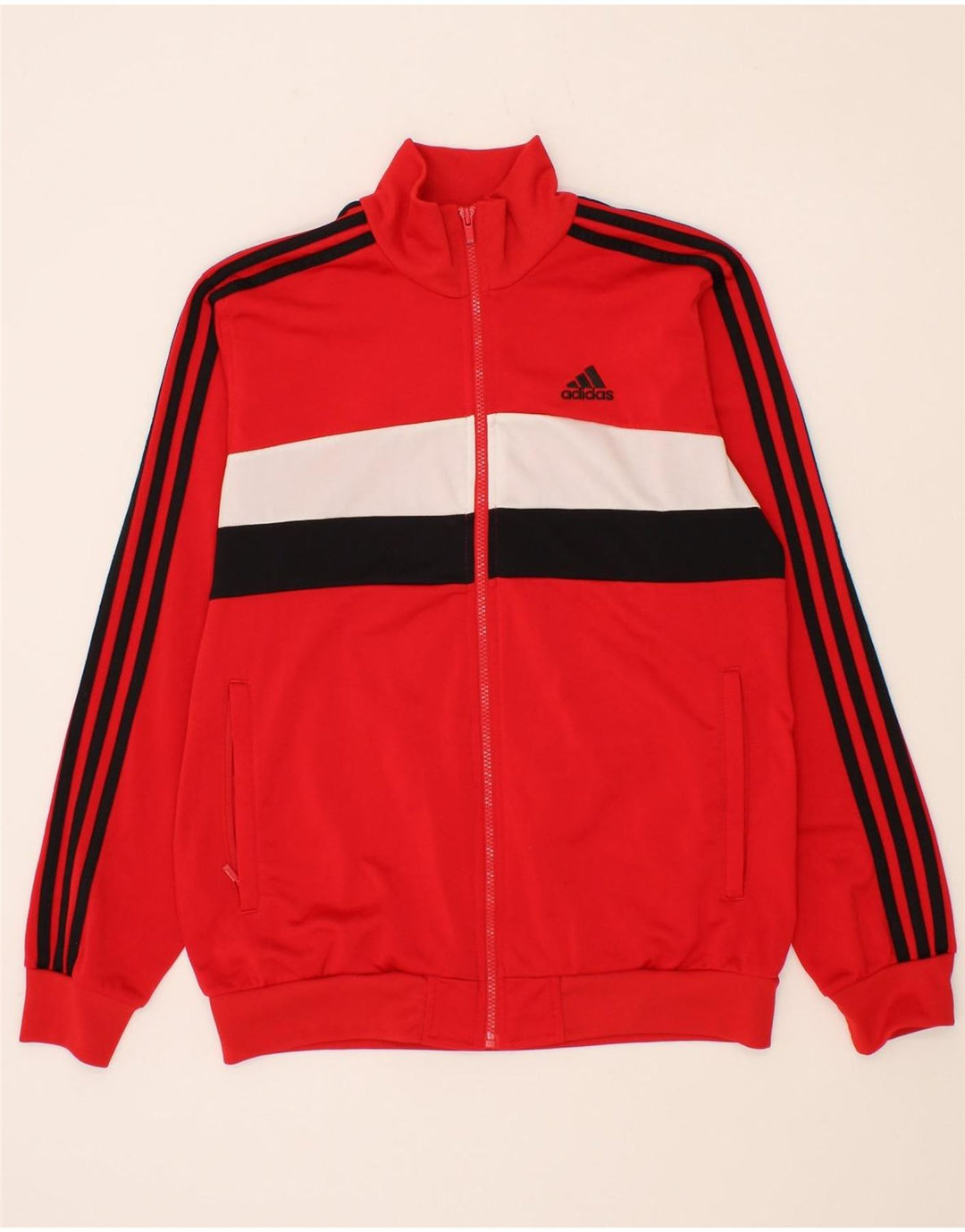 ADIDAS Boys Tracksuit Top Jacket 15-16 Years Red Colourblock Polyester Vintage Adidas and Second-Hand Adidas from Messina Hembry 